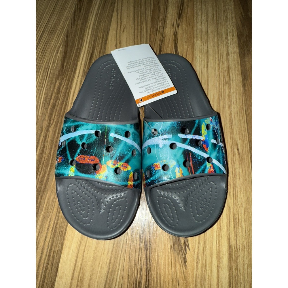 Crocs NEW With Tags Sz 13c Kids Slides Slate Gray Multi-Galaxy